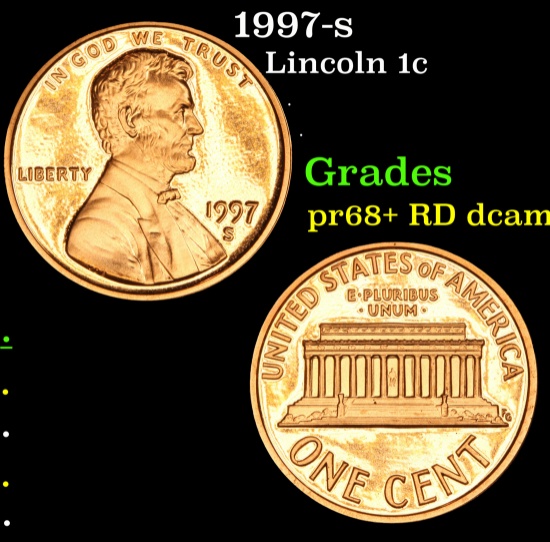 1997-s Lincoln Cent 1c Grades Gem++ Proof Red Deep cameo
