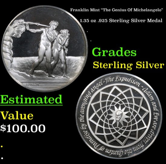 Franklin Mint "The Genius Of Michelangelo" 1.35 oz .925 Sterling Silver Medal Grades