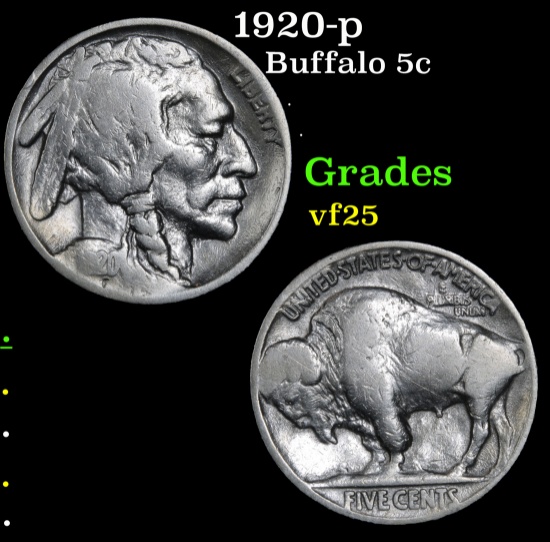 1920-p Buffalo Nickel 5c Grades vf+