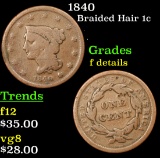 1840 Braided Hair Large Cent 1c Grades f details