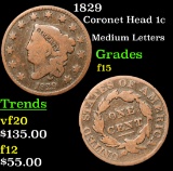 1829 Coronet Head Large Cent 1c Grades f+