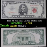 1963 $5 Red seal United States Note . . Grades xf+