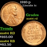 1910-p Lincoln Cent 1c Grades Choice Unc RD