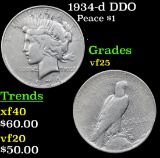 1934-d DDO Peace Dollar $1 Grades vf+