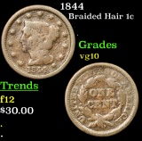 1844 Braided Hair Large Cent 1c Grades vg+