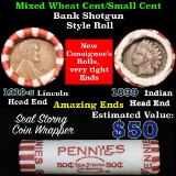 Mixed small cents 1c orig shotgun roll,1919-s Wheat Cent,1899 Indian Cent other end
