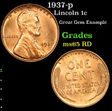 1937-p Lincoln Cent 1c Grades GEM Unc RD