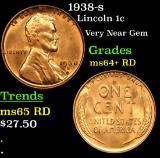 1938-s Lincoln Cent 1c Grades Choice+ Unc RD