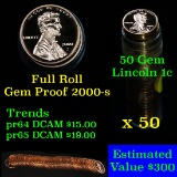 Proof 2000-s Lincoln cent 1c roll, 50 pieces (fc) . .