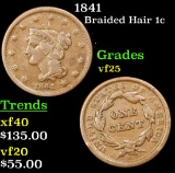 1841 Braided Hair Large Cent 1c Grades vf+