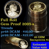 Proof 2005-s Sacagawea dollar roll $1, 20 pieces