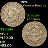 1826 Coronet Head Large Cent 1c Grades vf details