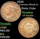 1836 Coronet Head Large Cent 1c Grades vf details