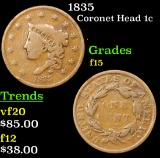 1835 Coronet Head Large Cent 1c Grades f+