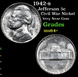 1942-s Jefferson Nickel 5c Grades Choice+ Unc