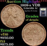 ***Auction Highlight*** 1909-s VDB Lincoln Cent 1c Graded vf details By USCG (fc)