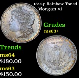 1884-p Rainbow Toned Morgan Dollar $1 Grades Select+ Unc