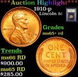 ***Auction Highlight*** 1910-p Lincoln Cent 1c Graded Gem+ Unc RD By USCG (fc)