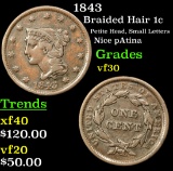 1843 Braided Hair Large Cent 1c Grades vf++