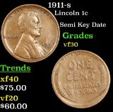 1911-s Lincoln Cent 1c Grades vf++