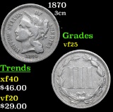 1870 Three Cent Copper Nickel 3cn Grades vf+