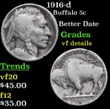1916-d Buffalo Nickel 5c Grades vf details