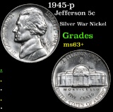 1945-p Jefferson Nickel 5c Grades Select+ Unc