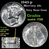 1943-p Mercury Dime 10c Grades Choice Unc+ FSB