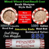 Mixed small cents 1c orig shotgun roll, 1916-d Wheat Cent, 1896 Indian Cent other end