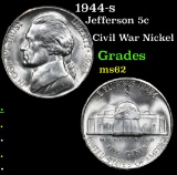 1944-s Jefferson Nickel 5c Grades Select Unc