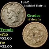 1842 Braided Hair Large Cent 1c Grades vf details