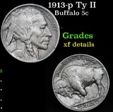 1913-p Ty II Buffalo Nickel 5c Grades xf details