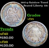 1885-p Rainbow Toned Seated Liberty Dime 10c Grades vf+