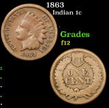 1863 Indian Cent 1c Grades f, fine