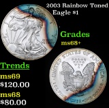 2003 Rainbow Toned Silver Eagle Dollar $1 Grades Gem++ Unc