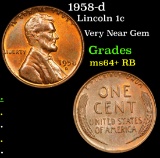 1958-d Lincoln Cent 1c Grades Choice+ Unc RB