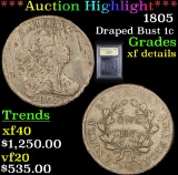 ***Auction Highlight*** 1805 Draped Bust Large Cent 1c Graded xf details By USCG (fc)