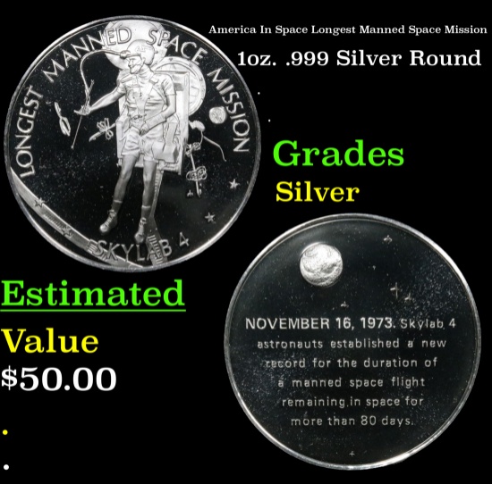 America In Space Longest Manned Space Mission 1oz. .999 Silver Round Grades