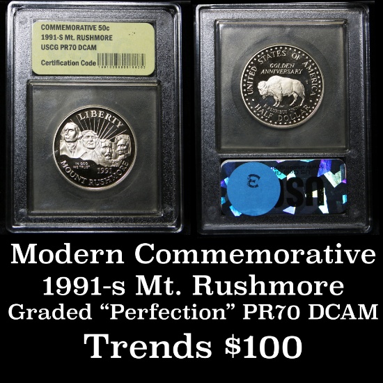 1991-s Mount Rushmore . . Proof Commem Half Dollar 50c Graded GEM++ Proof Deep Cameo By USCG