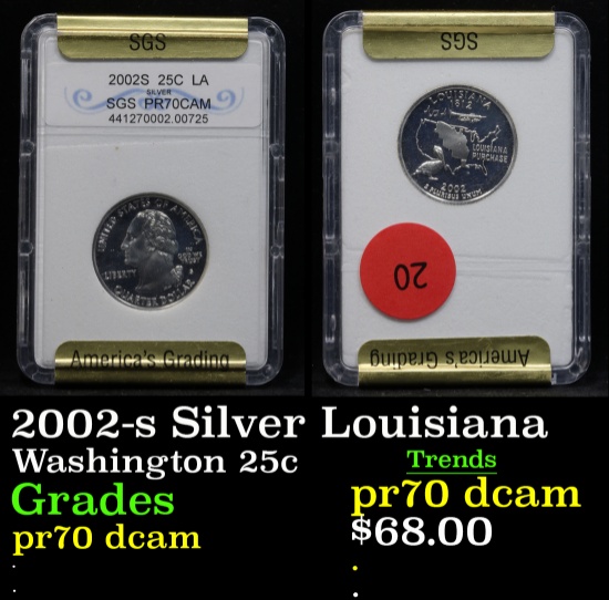 2002-s Silver Louisiana Washington Quarter 25c Graded By SGS