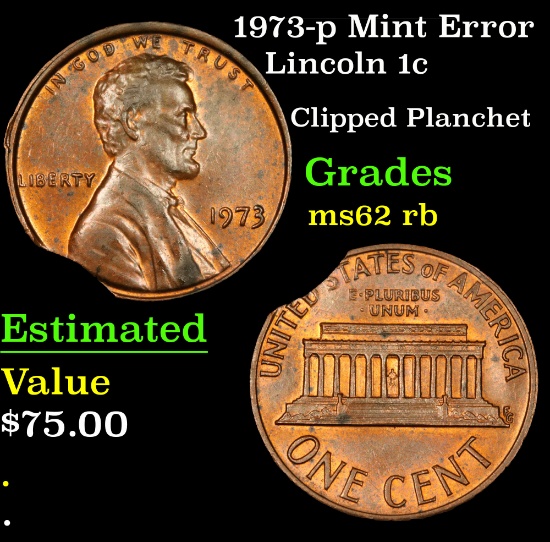 1973-p Mint Error Lincoln Cent 1c Grades Select Unc RB