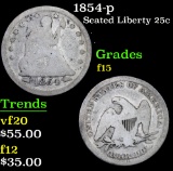 1854-p Seated Liberty Quarter 25c Grades f+