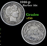 1916-p Barber Dime 10c Grades vf++
