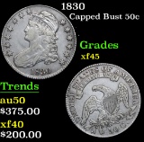 1830 Capped Bust Half Dollar 50c Grades xf+