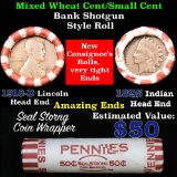 Mixed small cents 1c orig shotgun roll,1918-d Wheat Cent, 1895 Indian Cent other end