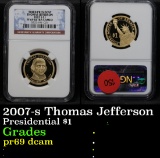 2007-s Thomas Jefferson Presidential Dollar $1 Graded pr69 dcam By NGC