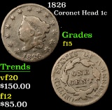 1826 Coronet Head Large Cent 1c Grades f+