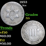 1853 Three Cent Silver 3cs Grades f+