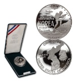 1991 Proof Korean War Memorial Commemorative Silver Dollar w/Box . .