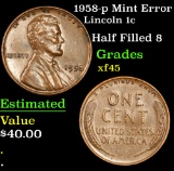 1958-p Mint Error Lincoln Cent 1c Grades xf+